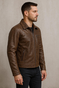 Dernière conception, veste en cuir pleine fleur faite à la main pour homme, marron vintage, noir, style moto, doublure matelassée, tailles personnalisées - Product Image 4
