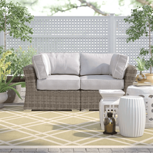 Canapé deux places en osier pour l'extérieur, entièrement assemblé, avec coussins, pour mobilier de patio - Product Image 1