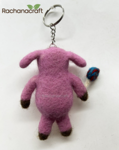 Handmade Wool Needle Felted Pig Keychain with Lollipop Accessory Eco-Friendly Fair Trade Artisan Animal <b>Bag</b> <b>Charm</b> Pendant Gift - Product Image 2