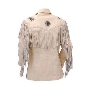 High Quality Original Cow <b>Suede</b> Western Style Men's Fringed Beaded Cheap Cowboy Leather <b>Jacket</b> - Product Image 2