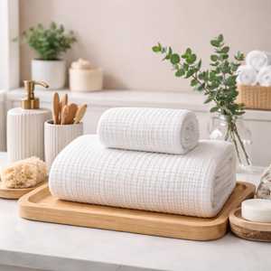 Green Cotton Waffle Weave <b>Bath</b> Towel Set Eco-Friendly Absorbent Soft Texture Bathroom Linen Custom Design <b>Bath</b> And Gym Towels - Product Image 3