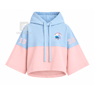 เสื้อฮู้ดครอปสีบล็อกแบบคัสตอม Jack & Jill of America พร้อมโลโก้ปักด้านหน้า สีฟ้าชมพู แขนสั้น สำหรับผู้หญิง - Product Image 1