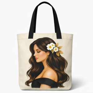Fashion Canvas Tote <b>Bag</b> With Floral Woman Print Medium Size Hand Length Handle Daily Use Shopping <b>Bag</b> - Product Image 1