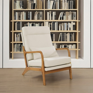 Fauteuil en bois massif avec structure en fer, tissu bronzé, rembourrage en mousse, finition orange, style Mid-Century, pour salon, entrepôt - Product Image 1