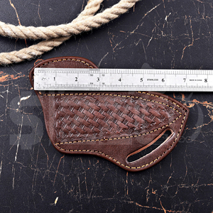 Funda de cuero genuino hecha a mano OEM para cuchillo tipo pancake, para cinturón, para mano derecha, ideal como regalo. - Product Image 5