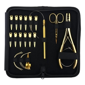 Kit d'outils professionnels en acier inoxydable pour extensions de cheveux, pour usage en salon, avec pinces à micro-anneaux à forte tenue, peigne, aiguille, boucle - Product Image 1