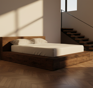 Linz Modern King Platform Soft <b>Bed</b> <b>Frame</b> Crafted From Solid Teak Wood with Spacious Built-in Drawers for a Warm Bedroom Feel - Product Image 3