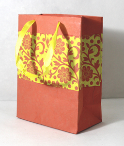 Handmade Recycled Cotton <b>Art</b> Paper Bag with Ink Print All Around Matching Satin Ribbon Handles for Festivals and Gifts - Product Image 3
