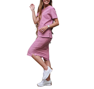 Unisex Purple V-Neck <b>Scrub</b> <b>Top</b> with Short Sleeve and Front Pleat Design for Hospital Uniforms Wembly Sports Needle Detection - Product Image 1