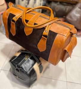 Sac de voyage en cuir de vachette à poils, fermeture éclair tendance, portable, unisexe, grande capacité, LHDB-0090 - Product Image 1