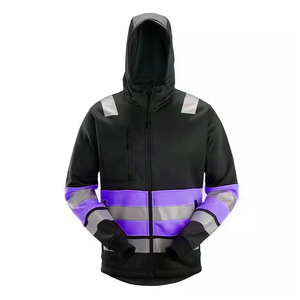 Veste réfléchissante unisexe haute visibilité noire et violette, vêtements de travail de sécurité avec capuche - Product Image 4
