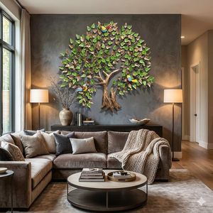Décoration murale en métal fer forgé en forme d'arbre d'aspin pour salon, chambre, café, intérieur décoratif |   Sculpture murale élégante |   Gi - Product Image 1