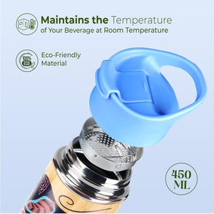 Vedela Eco Bloom Bamboo Water Bottle Blue Lid Reusable Washable Anti-Slip Travel <b>Drinkware</b> Modern Floral Design Minimalist - Product Image 2