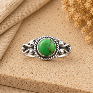 Anillo Hecho a Mano de Plata con Turquesa Verde Cobre, Anillo de Turquesa Verde de Alta Gama, Joyería de Piedras Preciosas Hecha a Mano al por Mayor - Product Image 3