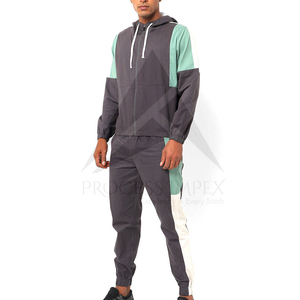 Ensemble de survêtement pour homme à blocs de couleur, à capuche, fermeture éclair intégrale, 2 pièces, respirant, en polyester et coton, pour l'automne, tenue décontractée - Product Image 2