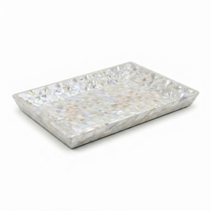 Plateau rectangulaire en nacre avec incrustation de mosaïque de coquillages, plateau de service décoratif haut de gamme pour table basse, ottoman, hôtel et maison - Product Image 1