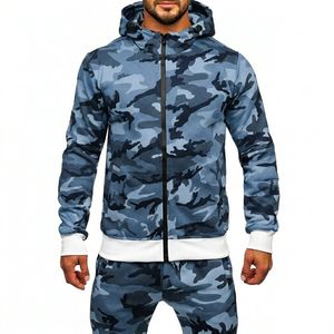 Conjunto Deportivo Personalizado para Hombre, Camuflaje en Tonos Grises, Sudadera con Capucha y Cierre Completo, Pantalones Deportivos, 2 Piezas - Product Image 4