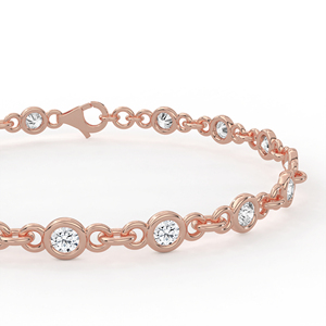 Pulsera de Cadena con Eslabones Circulares Abiertos y Bisel de Diamantes Redondos, Estilo Casual Chic, Oro de 14kt y 18kt, Cierre de Langosta - Product Image 3