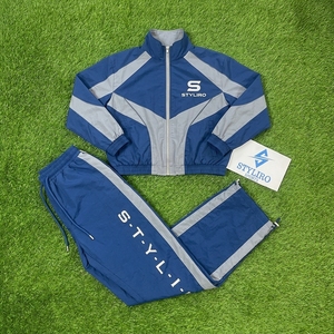 Styliro Men's Blue Sporty Tracksuit Set Color Blocking <b>Track</b> <b>Jacket</b> And Pants With Logo Print Autumn Wear - Product Image 2