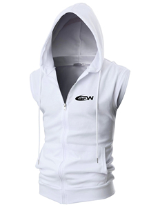 <b>Men's</b> Sleeveless Hooded <b>Vest</b> <b>White</b> Zipper Front Kangaroo Pockets Casual Regular Fit Autumn Wear - Product Image 3