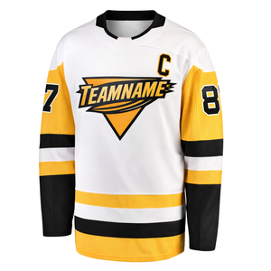 Camiseta de Hockey sobre Hielo Blanca, Negra y Dorada, Manga Larga, Transpirable, Uniforme Deportivo para Equipo, Ropa Deportiva para Entrenamiento y Práctica para Adultos - Product Image 2