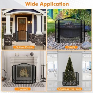 Scroll Arch Metal Fireplace <b>Screen</b> Three Panel Folding Fine Mesh Spark Guard Decorative Hearth <b>Protector</b> Safety Shield - Product Image 3