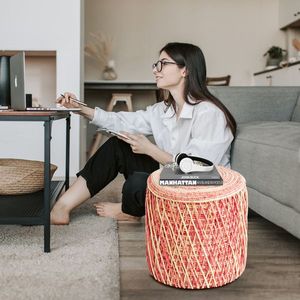 Hand Weaved Natural Seagrass <b>Pouf</b> Ottoman Boho Style Footrest Stool Accent Chair Liv Braided Pouffe Footstool - Product Image 2