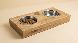 Comedero Elevado Rectangular de Madera Rayada Pulida Hecho a Mano para Perros - Estación Moderna para Mascotas con Cuencos de Acero Inoxidable y Diseño Ventilado - Product Image 2