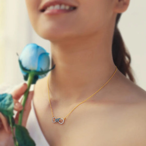 Aqua Leaf Infinity Diamond <b>Necklace</b> with Flowing <b>Blue</b> Stone Cluster and Elegant Sparkle Loop Design - Product Image 5