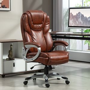 Sedia da Ufficio Direzionale con Cuscino Confortevole, Ruote Girevoli, Altezza Regolabile, Schienale Alto, Colore Marrone con Base in Nylon - Product Image 2