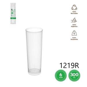 Vaso Transparente Reutilizable y Desechable de 300CC, VASO TUBO, 6 Unidades - Product Image 1