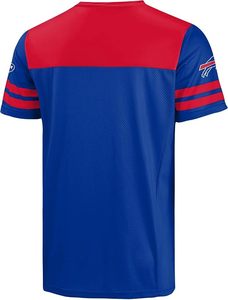 เสื้อเจอร์ซีย์คอวีสีน้ำเงินรอยัลแบบกำหนดเองของทีมบัฟฟาโล บิลส์ ลายธงชาติอเมริกัน พร้อมดีเทลสีแดงและโลโก้ ดีไซน์ตาข่ายโพลีเอสเตอร์ที่ทนทาน - Product Image 3