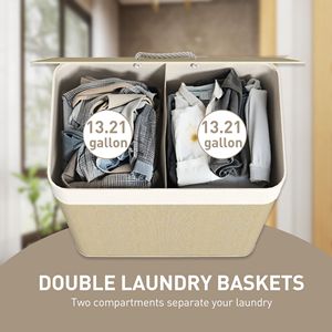 Moderno Cesto per Bucato in Bambù da 26,4 Galloni, Doppio Cesto con Fodera Rimovibile e Manici in Corda per Uso in Bagno, Naturale - Product Image 4