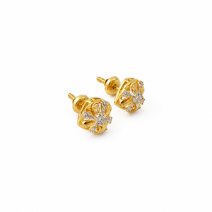 Namivaa 18K Yellow Gold Diamond Floral Stud <b>Earrings</b> for Women Lightweight Bezel Setting High Polish Classic Daily Wear Party - Product Image 4