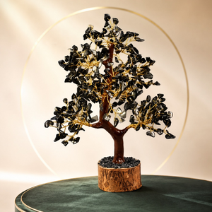 Figurine d'arbre en obsidienne faite à la main avec fil doré, décoration Feng Shui pour la maison, objet d'art de collection, marque SOULWISE du Maharashtra - Product Image 5