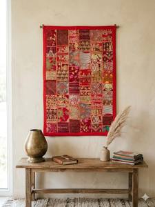 Tapiz de Pared de Algodón Indio con Parches de Sari, Bordado, Estilo Boho, Decoración Étnica para el Hogar - Product Image 2