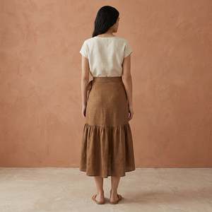 Women Beige Cotton Ruffle Midi <b>Wrap</b> Skirt For Women Featuring Lightweight Fabric Modern Style Comfortable Fit For Everyday - Product Image 5