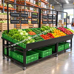 Exhibidor de Productos de 3 Niveles con Rejilla Metálica, Estante Independiente para Supermercado con Porta Bolsas - Product Image 5