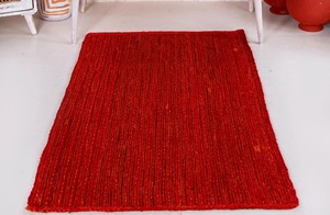 Red Jute Flat Weave Rectangle <b>Rug</b> Eco Friendly Boho Style Living Room Area <b>Rug</b> Solid Color Spot Clean <b>Thin</b> Pile - Product Image 3