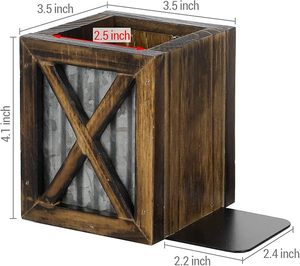 Sujetalibros Cuadrados de Bambú Art Deco para Montar en la Pared o Escritorio, con Organizador Metálico para Bolígrafos y Lápices, para el Regreso a Clases - Product Image 2