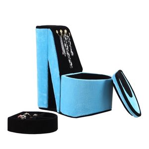"Turquoise Velvet High Heel <b>Shoe</b> Design Jewelry Box with <b>Hooks</b> (9")" - Product Image 2