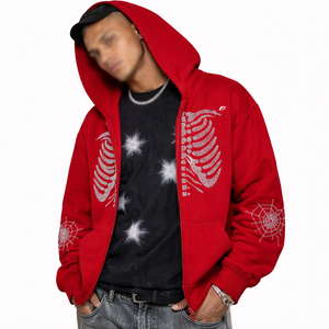 Cotton Fleece <b>Men's</b> Hoodies Red Full-Zip Front Logo Oversized Streetwear Hoodies <b>for</b> <b>Men</b> Custom Heavyweight Knitted Fabric - Product Image 5