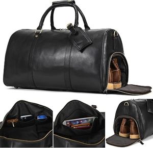 Genuine Full Grain Leather <b>Weekender</b> Duffle <b>Bag</b> <b>With</b> <b>Shoe</b> <b>Compartment</b> Travel Carry On - Product Image 6