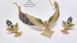 Conjunto de Collar con Colgante de Águila de Latón Plateado con Diamantes de Imitación y Cadena de Eslabones, Joyería de Moda para Fiesta - Product Image 3