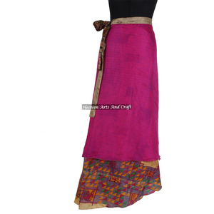 2026 Summer Latest <b>Skirt</b> Design <b>Wrap</b> <b>Skirt</b> 2 Layer Reversible Magic Silk Saris <b>Wrap</b> Long <b>Skirt</b> Boho Maxi Reversible Tube Design - Product Image 2