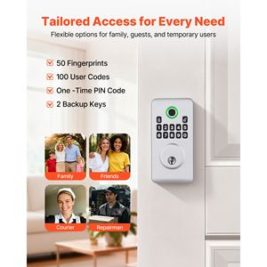 Serratura Elettronica Biometrica con Impronta Digitale e Blocco Automatico, Codice Monouso Anti-Spia, Design Ergonomico per Porte in Legno - Product Image 2