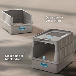 Gray <b>Cat</b> Litter <b>Box</b> with Simple Drawer Style Humanized Design Efficient Storage-Made of PP ABS for Pet Cleaning - Product Image 4