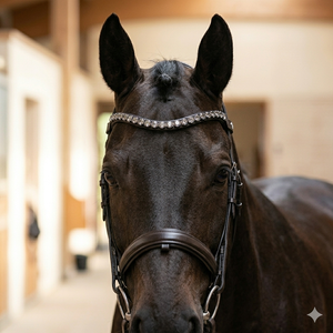 Bling Horse Browband 10mm Rivoli Black Diamond Grey Crystal Custom Genuine Leather Curved Browband with Quick <b>Change</b> Stud Loop - Product Image 2