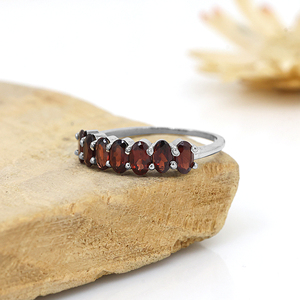 Anillo de Plata de Ley con Granate Natural, Piedra de Nacimiento de Enero, Media Eternidad, Corte Ovalado, Gema Roja, para Mujer - Product Image 5
