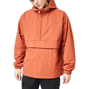 <b>Men's</b> Orange Hooded <b>Half</b>-<b>Zip</b> Windbreaker <b>Jacket</b> Waterproof Casual Loose Fit Polyester Outerwear - Product Image 3